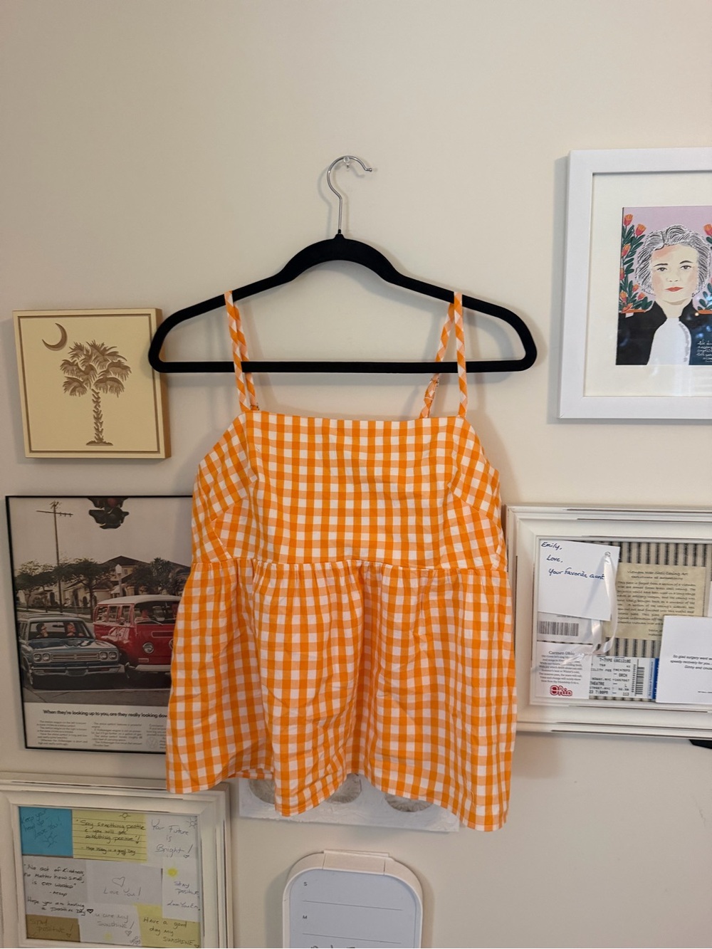 J. Crew 10 Orange Gingham Spaghetti Strap Tank Top - Women